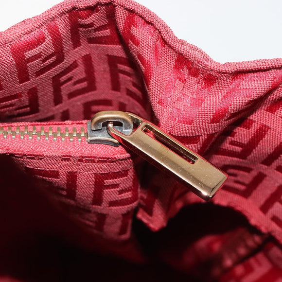 FENDI Zucchino Canvas Tote Bag Red Gold Auth 187865