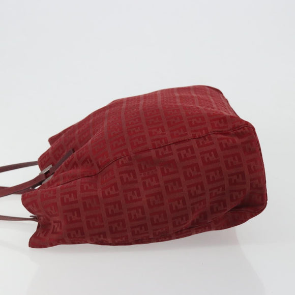 FENDI Zucchino Canvas Tote Bag Red Gold Auth 187865