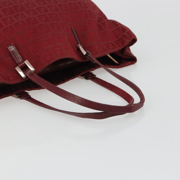 FENDI Zucchino Canvas Tote Bag Red Gold Auth 187865