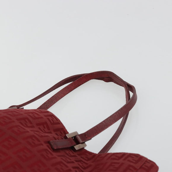 FENDI Zucchino Canvas Tote Bag Red Gold Auth 187865