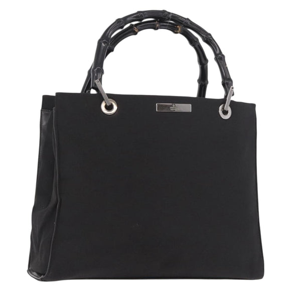 GUCCI Bamboo Tote Bag Canvas Black Silver 002 1016 Auth 187874