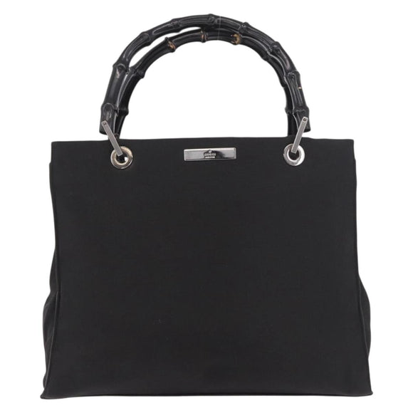 GUCCI Bamboo Tote Bag Canvas Black Silver 002 1016 Auth 187874