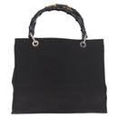 GUCCI Bamboo Tote Bag Canvas Black Silver 002 1016 Auth 187874-2