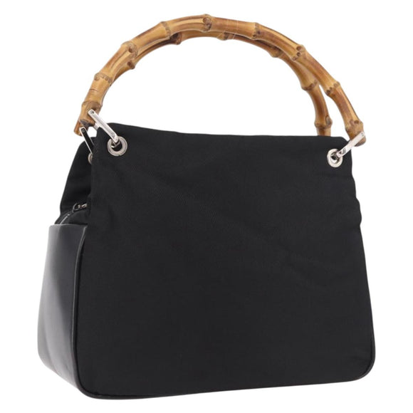 GUCCI Bamboo Tote Bag Canvas Black Silver 000 1014 0575 Auth 187875A