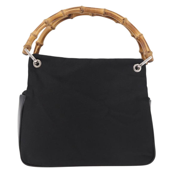 GUCCI Bamboo Tote Bag Canvas Black Silver 000 1014 0575 Auth 187875A