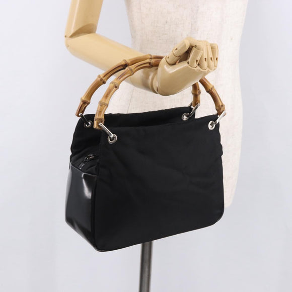 GUCCI Bamboo Tote Bag Canvas Black Silver 000 1014 0575 Auth 187875A