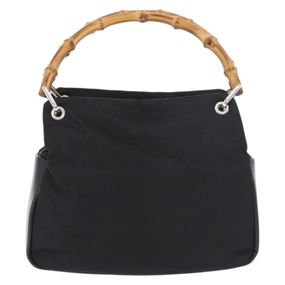 GUCCI Bamboo Tote Bag Canvas Black Silver 000 1014 0575 Auth 187875A