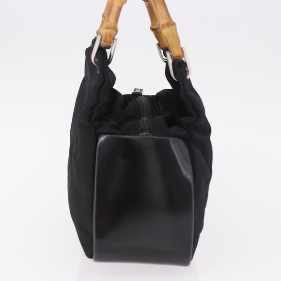 GUCCI Bamboo Tote Bag Canvas Black Silver 000 1014 0575 Auth 187875A