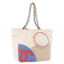 CHANEL No. 5 Wild Stitch Chain Tote Bag Canvas Ivory Silver CC Auth 187876A-1