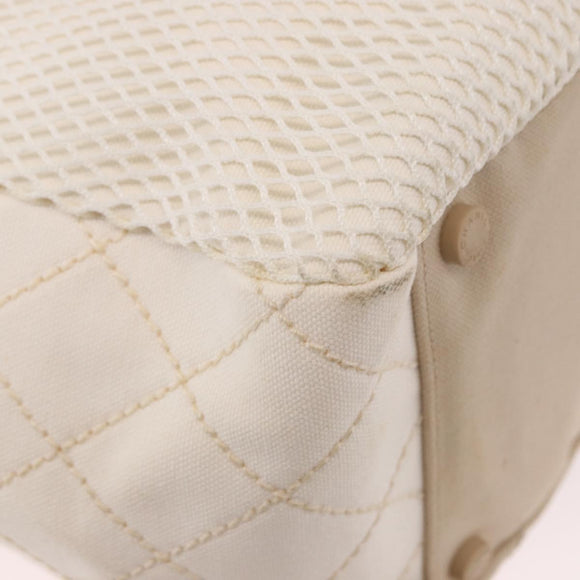 CHANEL No. 5 Wild Stitch Chain Tote Bag Canvas Ivory Silver CC Auth 187876A