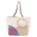 CHANEL No. 5 Wild Stitch Chain Tote Bag Canvas Ivory Silver CC Auth 187876A-13