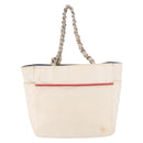 CHANEL No. 5 Wild Stitch Chain Tote Bag Canvas Ivory Silver CC Auth 187876A-2
