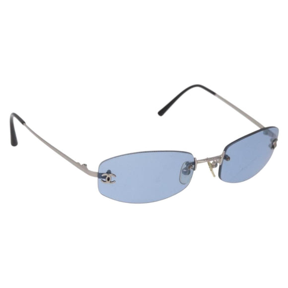CHANEL Sunglasses metal Blue CC Auth 187883V