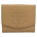 CHANEL Bifold Wallet Caviar Skin Beige Gold CC Auth 187885-13