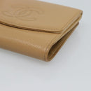 CHANEL Bifold Wallet Caviar Skin Beige Gold CC Auth 187885-14