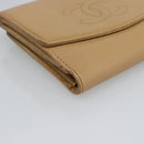 CHANEL Bifold Wallet Caviar Skin Beige Gold CC Auth 187885-15