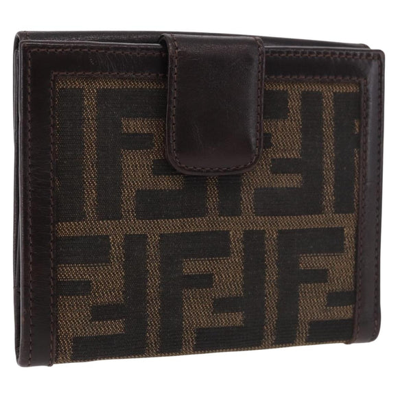 FENDI Zucca Canvas Bifold Wallet Black Brown Auth 187886V