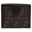 FENDI Zucca Canvas Bifold Wallet Black Brown Auth 187886V-13