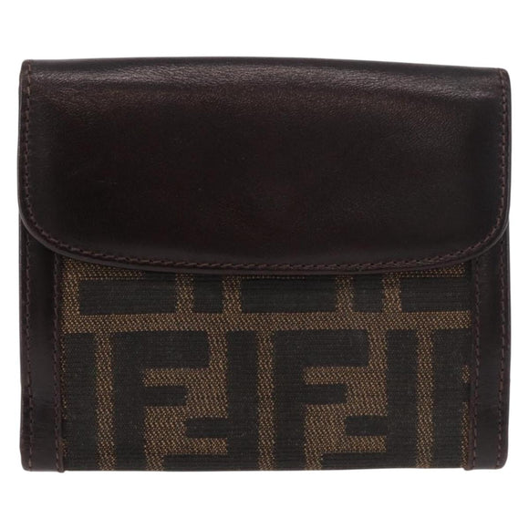 FENDI Zucca Canvas Bifold Wallet Black Brown Auth 187886V