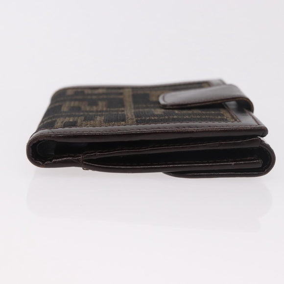 FENDI Zucca Canvas Bifold Wallet Black Brown Auth 187886V