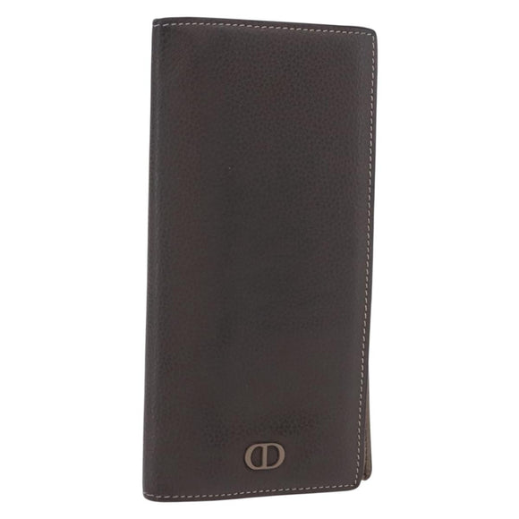 Christian Dior Long Wallet Leather Brown Silver Auth 187887