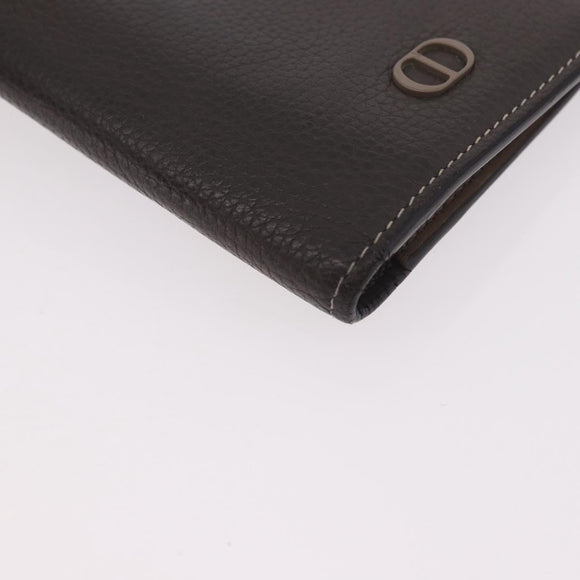 Christian Dior Long Wallet Leather Brown Silver Auth 187887