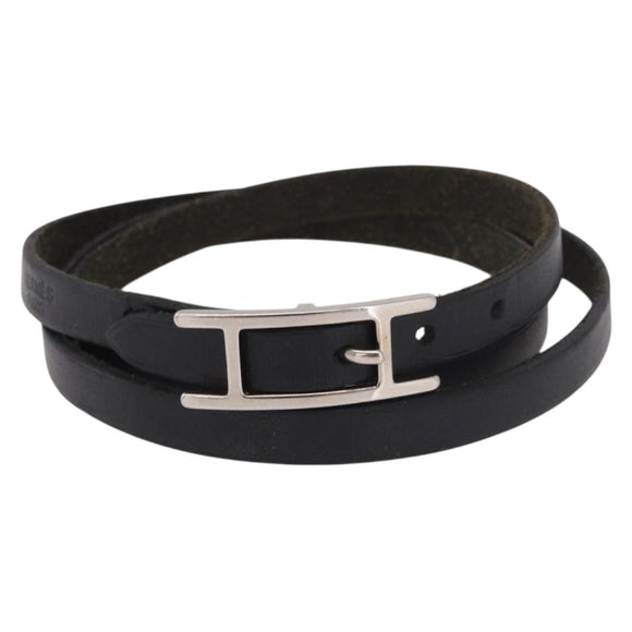 HERMES Appi 3 Bracelet Leather Black Auth 187888