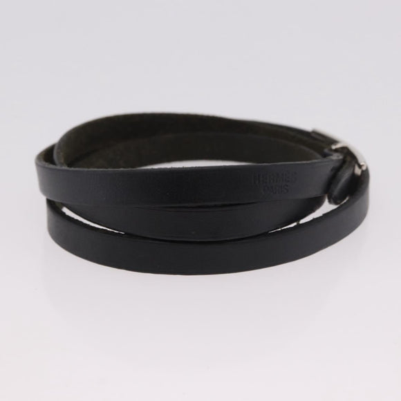 HERMES Appi 3 Bracelet Leather Black Auth 187888