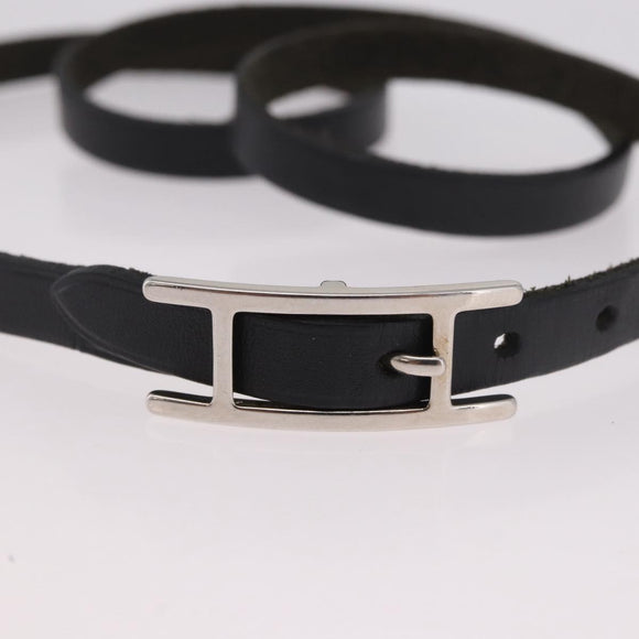 HERMES Appi 3 Bracelet Leather Black Auth 187888