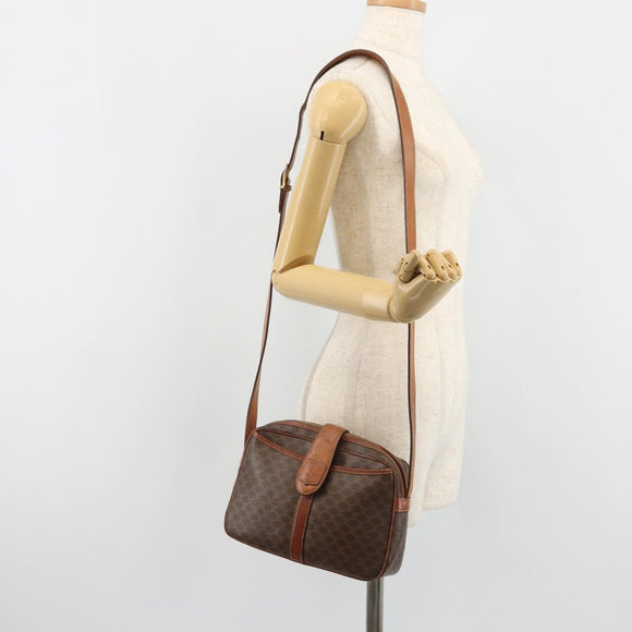 CELINE Macadam Canvas Shoulder Bag PVC Leather Brown Gold Auth 187894