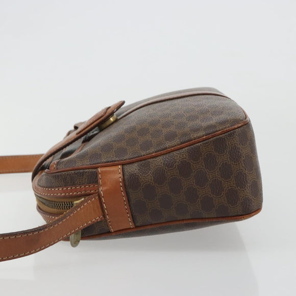 CELINE Macadam Canvas Shoulder Bag PVC Leather Brown Gold Auth 187894