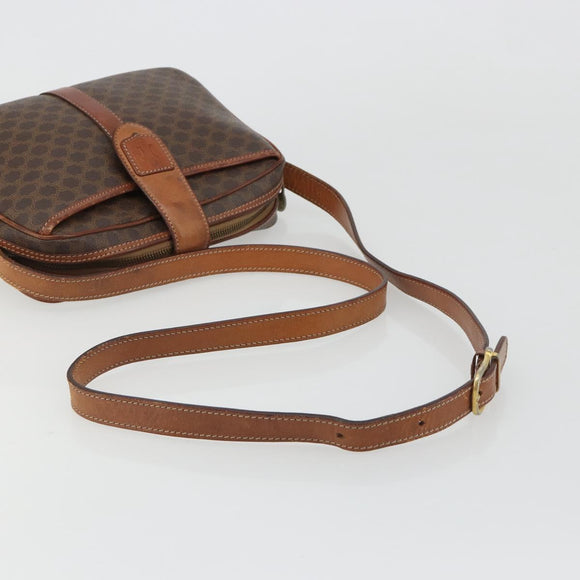 CELINE Macadam Canvas Shoulder Bag PVC Leather Brown Gold Auth 187894