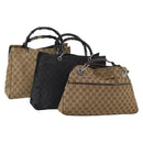 GUCCI GG Canvas Bamboo Hand Bag 3 Set Black Beige Auth 187895-1