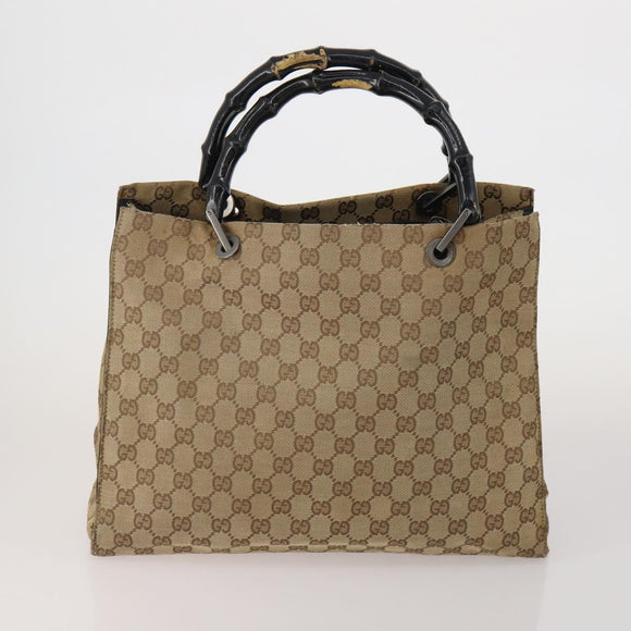 GUCCI GG Canvas Bamboo Hand Bag 3 Set Black Beige Auth 187895