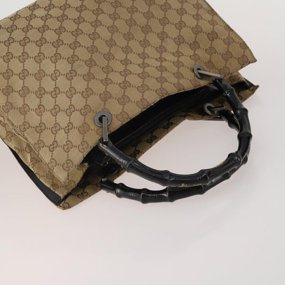 GUCCI GG Canvas Bamboo Hand Bag 3 Set Black Beige Auth 187895