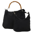 GUCCI Bamboo Shoulder Bag Nylon 2 Set Black Auth 187896-1