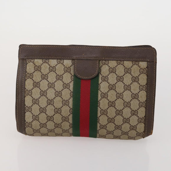 GUCCI GG Supreme Web Sherry Line Bag PVC Suede 3 Set Beige Brown Auth 187898