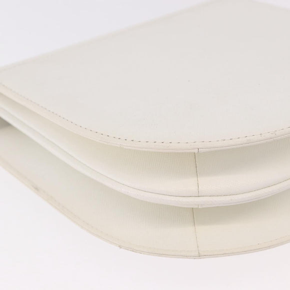 SAINT LAURENT Leather Shoulder Bag White Gold Auth 187920A