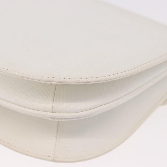 SAINT LAURENT Leather Shoulder Bag White Gold Auth 187920A