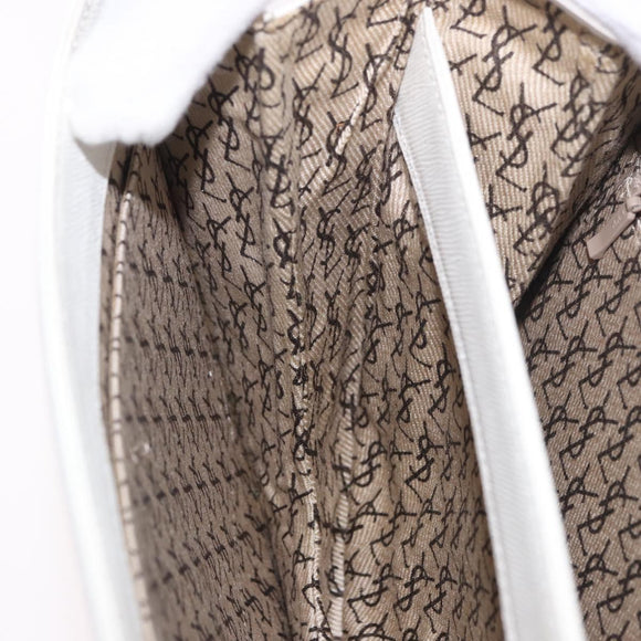 SAINT LAURENT Leather Shoulder Bag White Gold Auth 187920A