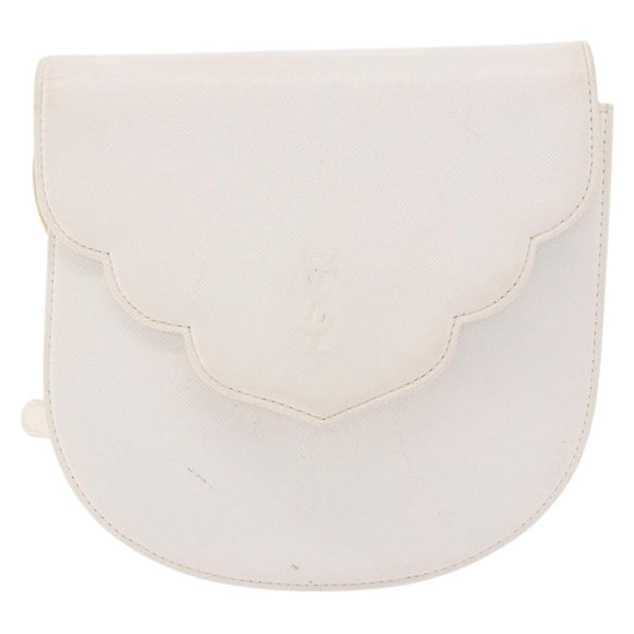 SAINT LAURENT Leather Shoulder Bag White Gold Auth 187920A