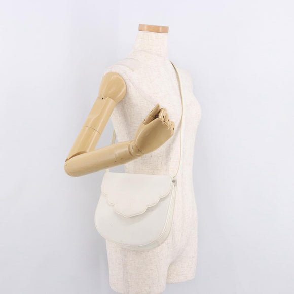 SAINT LAURENT Leather Shoulder Bag White Gold Auth 187920A