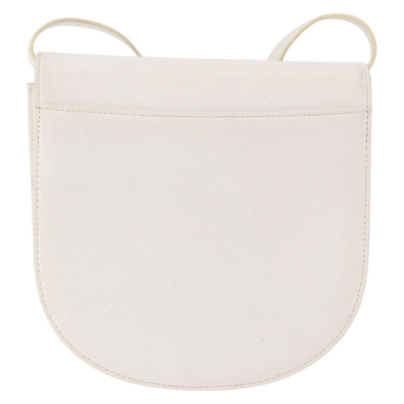 SAINT LAURENT Leather Shoulder Bag White Gold Auth 187920A