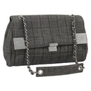CHANEL Choco Bar Shoulder Bag Canvas Gray Silver CC Auth 187921V-1