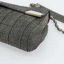 CHANEL Choco Bar Shoulder Bag Canvas Gray Silver CC Auth 187921V-10