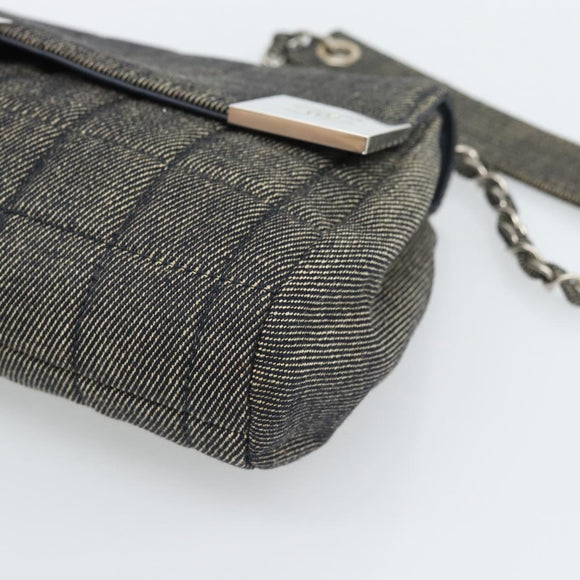 CHANEL Choco Bar Shoulder Bag Canvas Gray Silver CC Auth 187921V