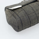 CHANEL Choco Bar Shoulder Bag Canvas Gray Silver CC Auth 187921V-11