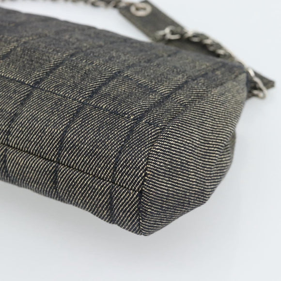 CHANEL Choco Bar Shoulder Bag Canvas Gray Silver CC Auth 187921V
