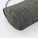 CHANEL Choco Bar Shoulder Bag Canvas Gray Silver CC Auth 187921V-13