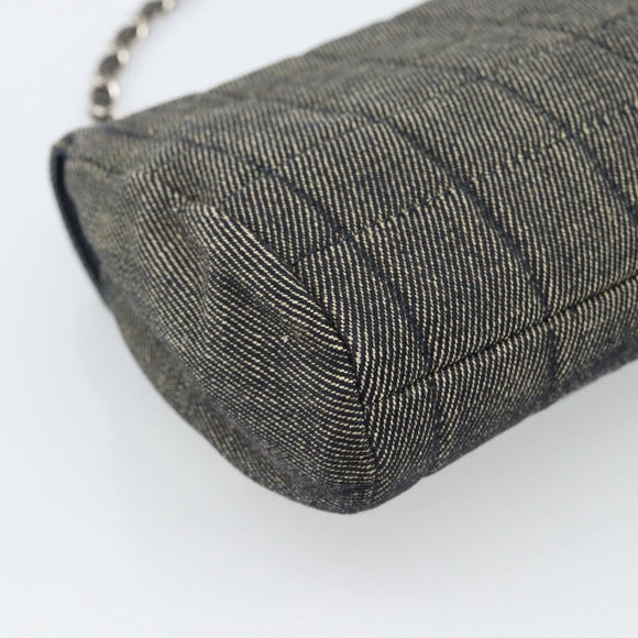 CHANEL Choco Bar Shoulder Bag Canvas Gray Silver CC Auth 187921V